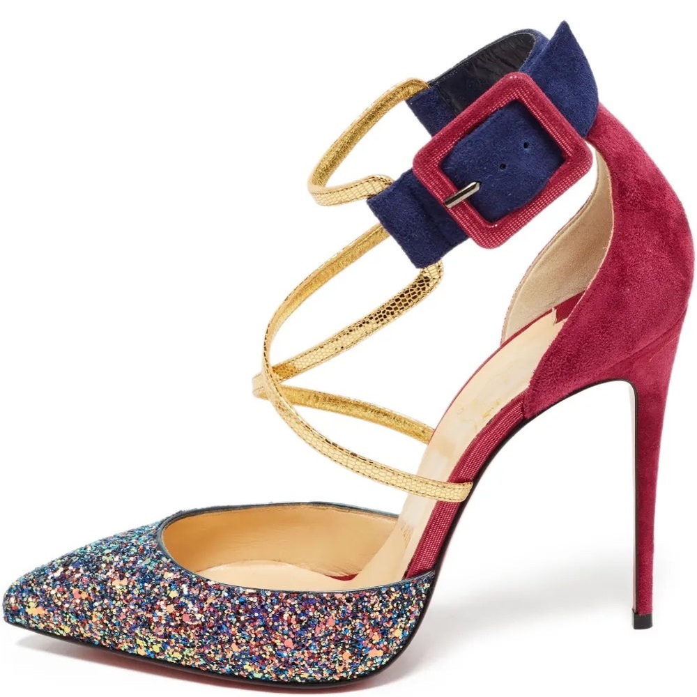 Christian Louboutin Multicolor Suede and Glitter Suzzanne Pumps